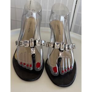 Boston Proper Slip On Black 3” Heals Sandals Rhinestones Size 8 PROM‎ Wedding